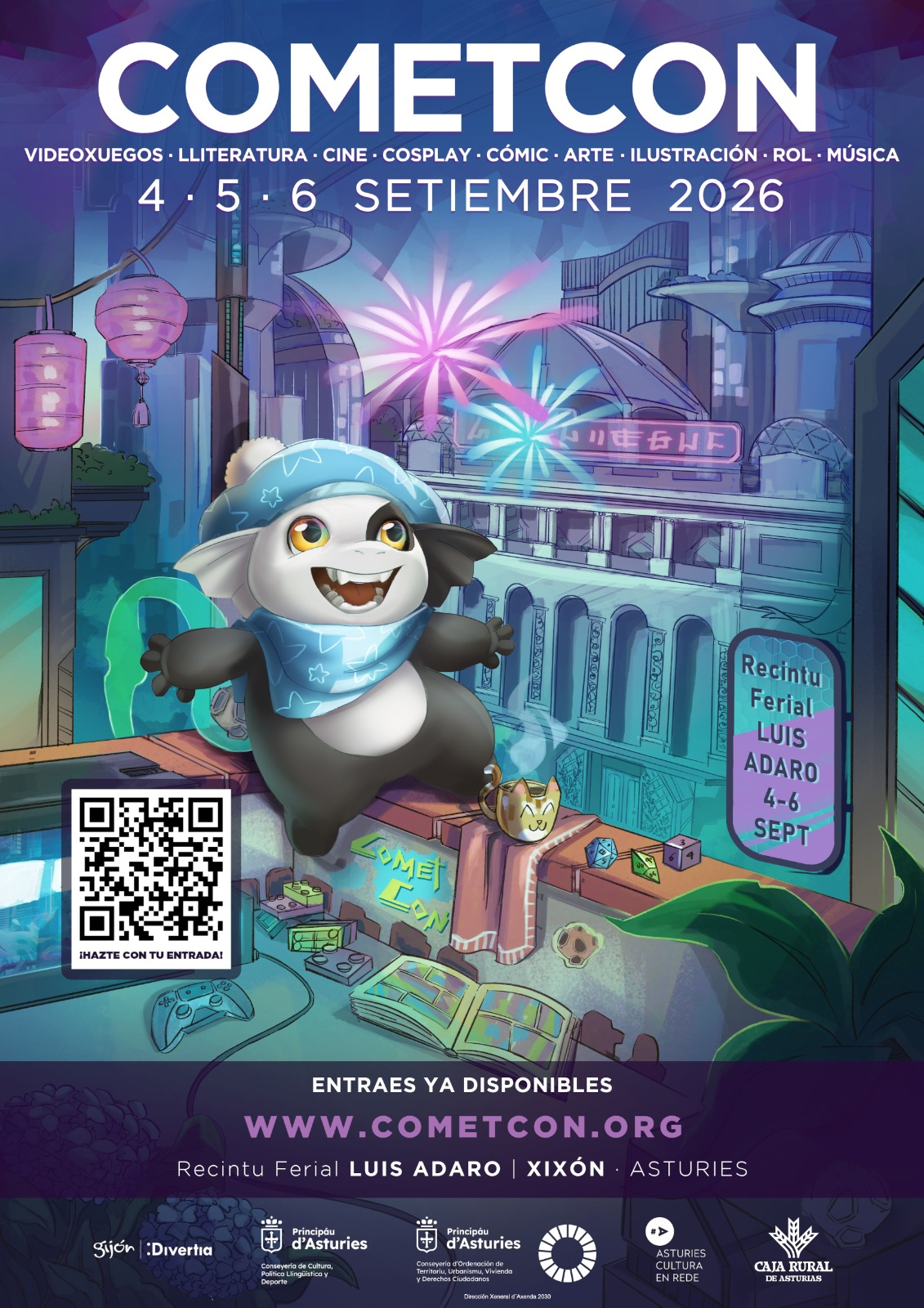 Cartelu de CometCon 2026, del 4 al 6 de setiembre nel Recintu Ferial Luis Adaro de Xixón