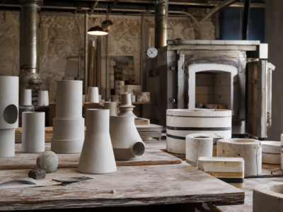 Piezas y ferramientes nun taller de cerámica contemporánea
