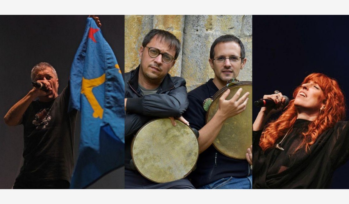 Montaxe fotográficu con artistes anunciaos nel festival Somos Más d’Uviéu.