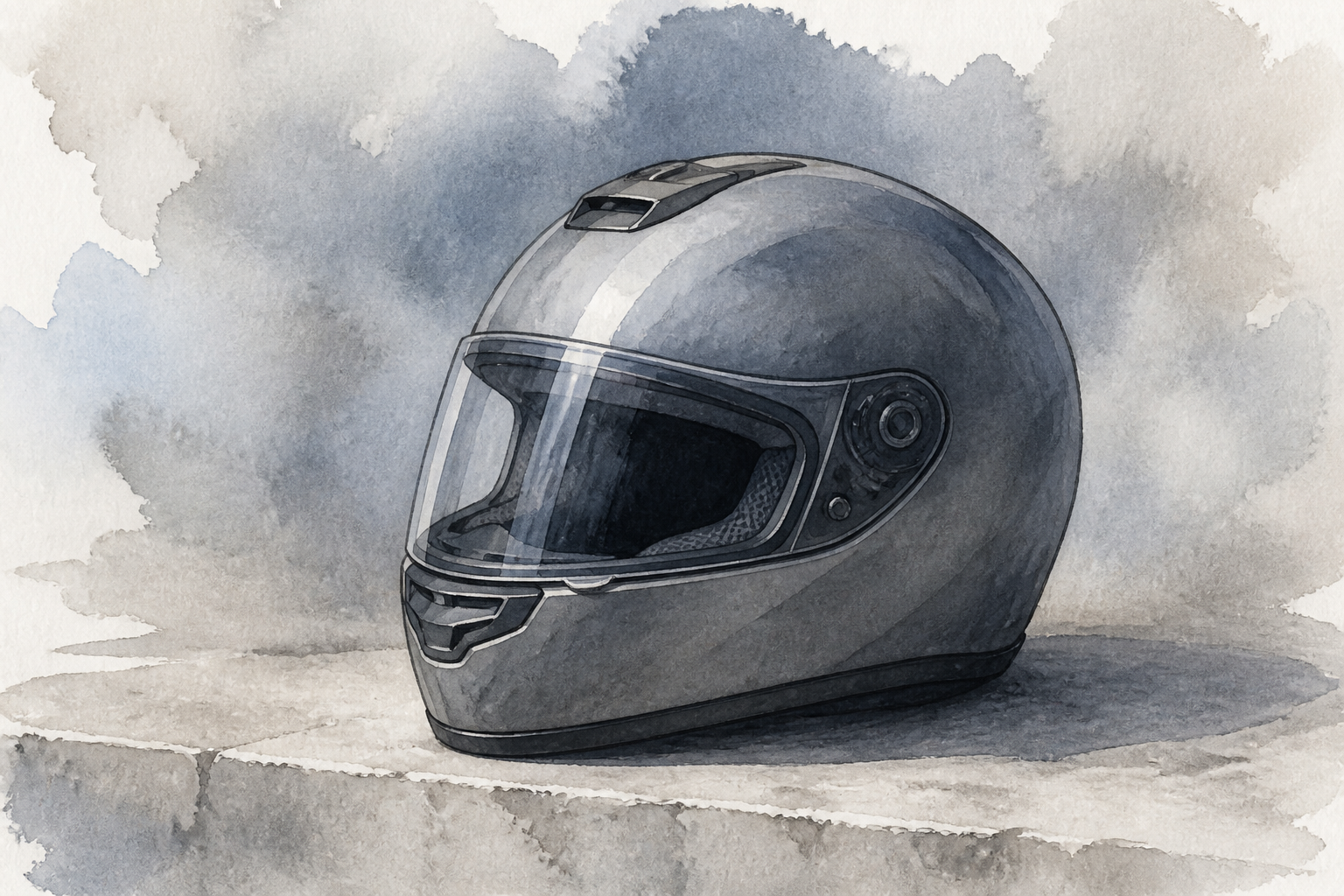 Ilustración contextual d’un cascu de moto intactu sobre una superficie de piedra