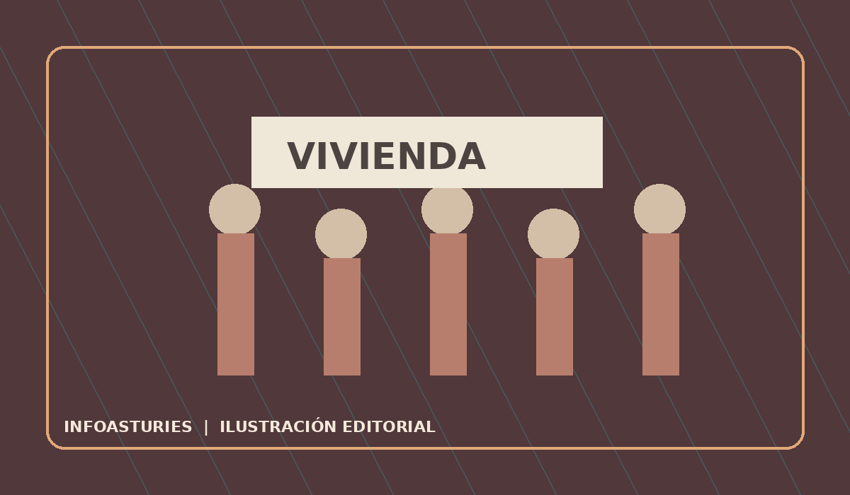 Ilustración editorial d’una movilización social con pancartes pola vivienda y los salarios