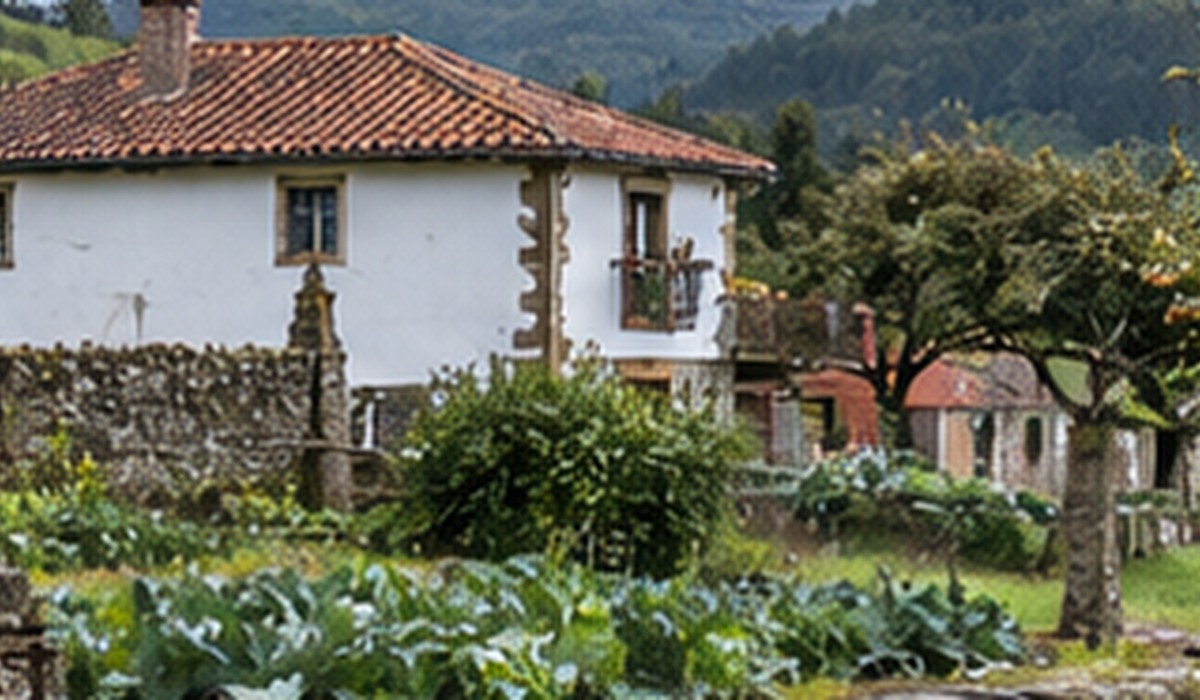 Horru y viviendes rurales nuna aldea ficticia, illustración xenerada con IA